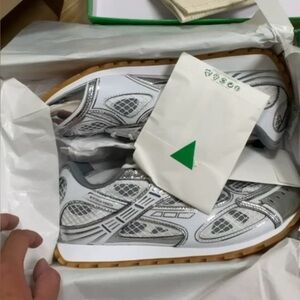 Bottega Veneta Silver and White Sneakers